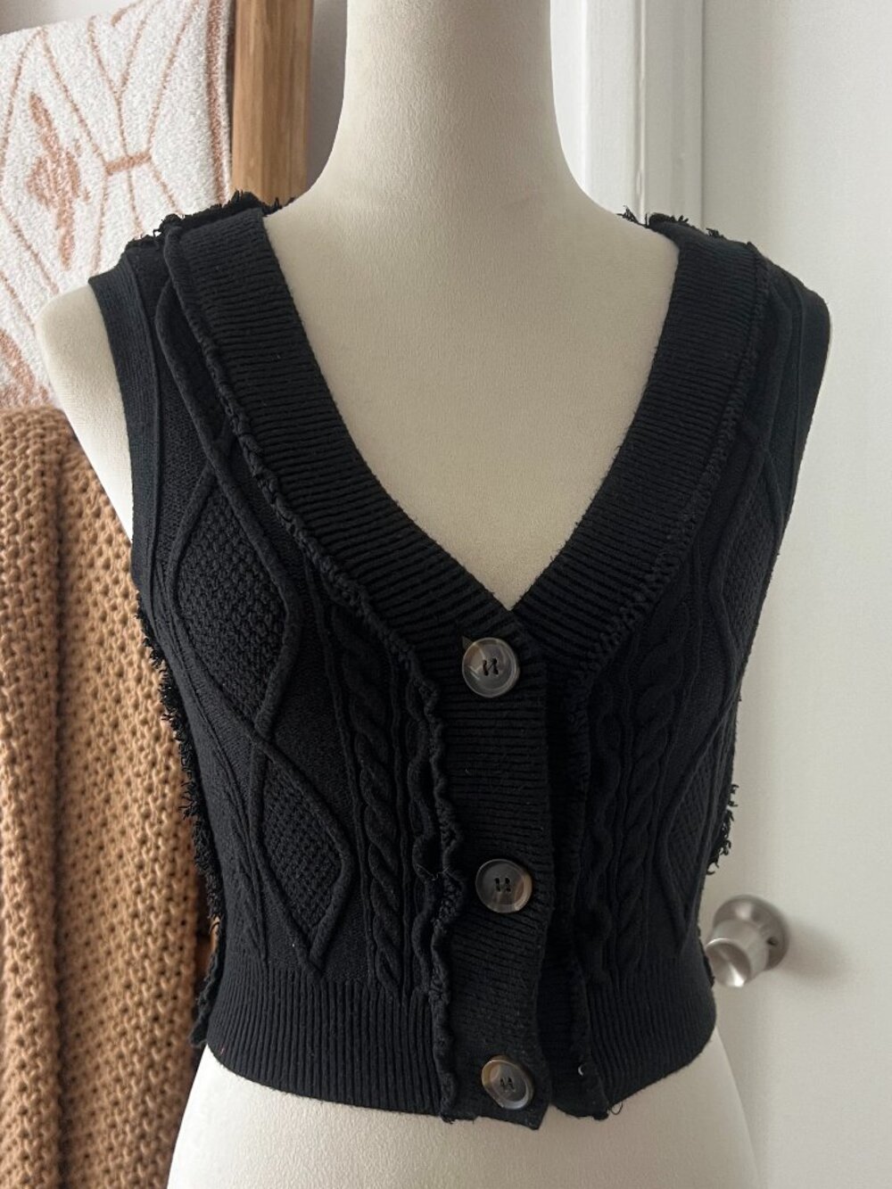 Free People Cable Knit Sweater Vest Black Size Small